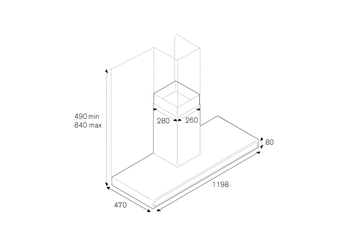 120 cm Wall Mount Hood, 1 motor | Bertazzoni