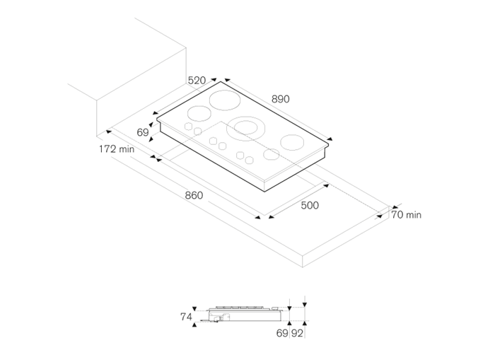 90 3-Segment 3-Burner Gas/Induction hob | Bertazzoni