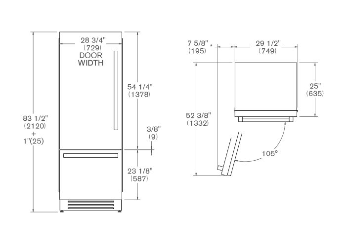 75 cm kyl och frys för inbyggnad, panel monterad, vänsterhängd dörr