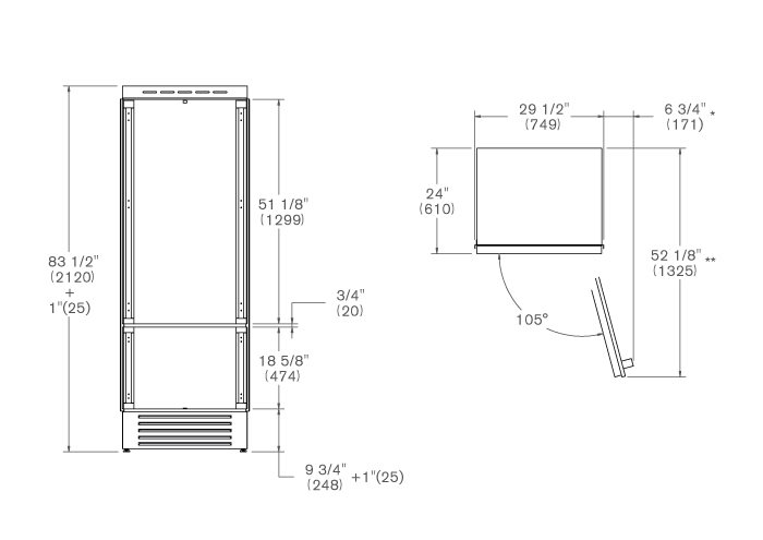 75 cm kyl och frys för inbyggnad, redo för panel, högerhängd dörr