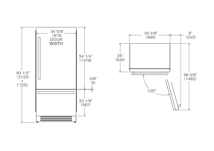 90 cm kyl och frys för inbyggnad, panel monterad, högerhängd dörr