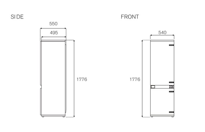 60 cm built-in bottom mount refrigerator H177cm, sliding door