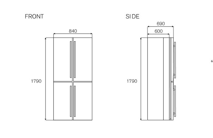 84 cm freestanding cross-door refrigerator stainless steel