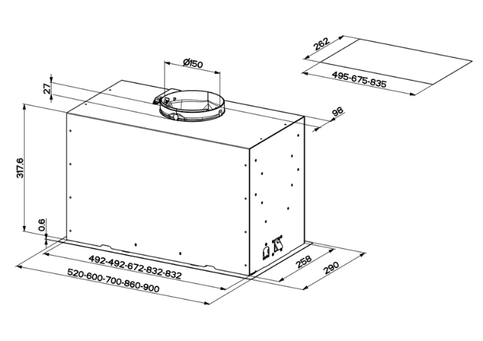 86 cm inbyggnadsfläkt, 1 motor