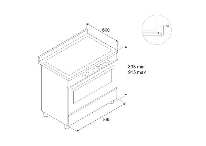 90 cm induktionshäll, elektrisk ugn