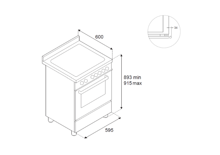 60 cm induction top electric oven