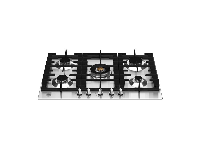 75 cm Gas hob with central wok - Stainless Steel
