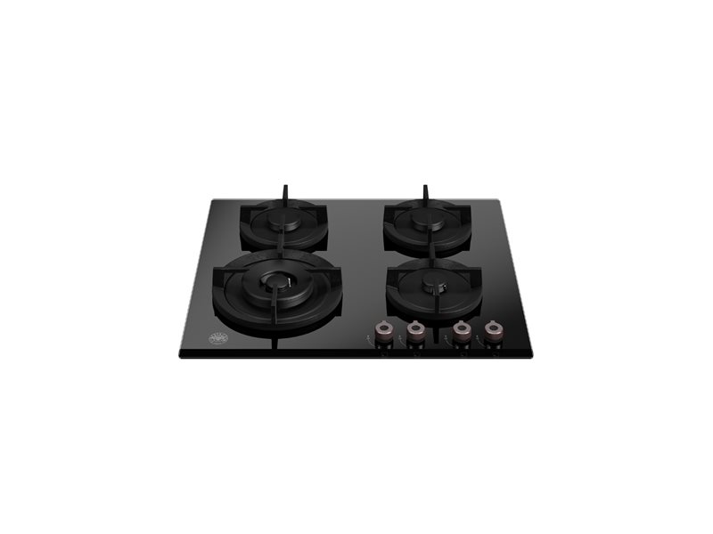 60cm gas on glass hob with lateral wok - Nero