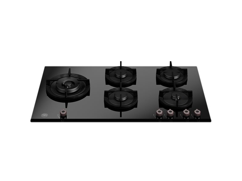 90 cm gas on glass hob with lateral wok - Nero