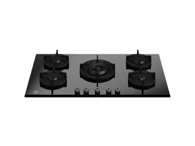 90 cm gas on glass hob with central wok - Nero