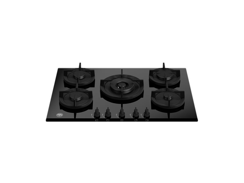 75 cm gas on glass hob with central wok - Nero